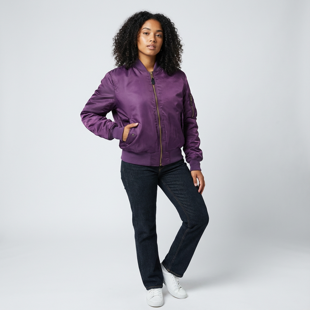 Zip Front Satin Bomber Jacket