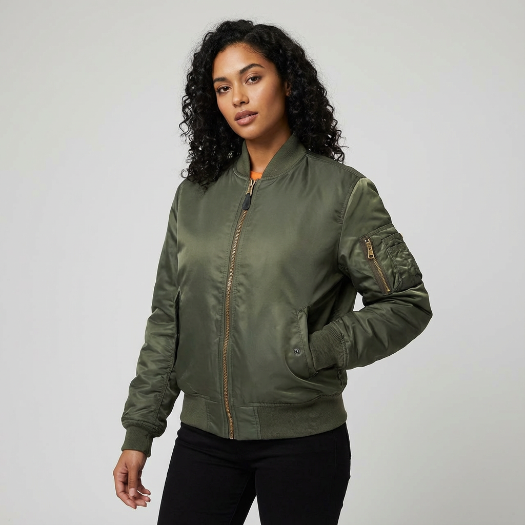 Zip Front Satin Bomber Jacket
