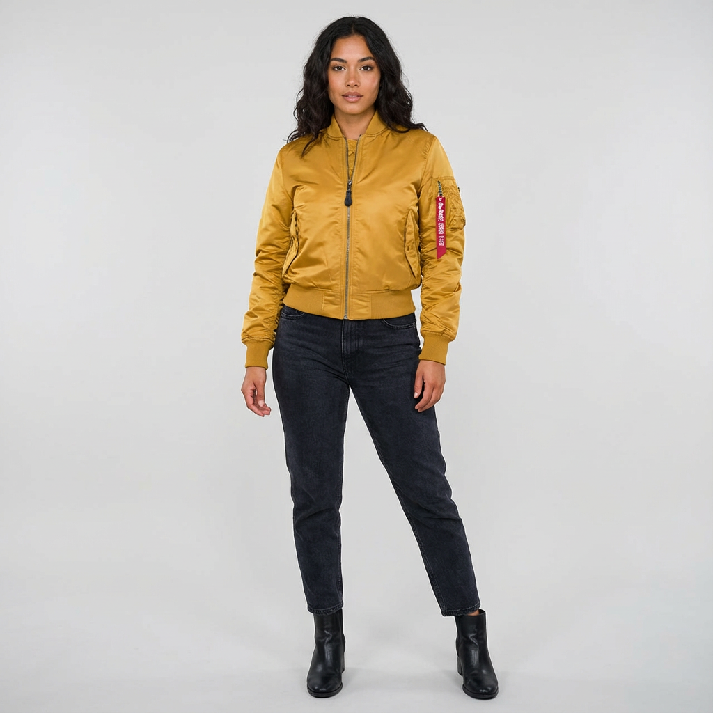 Zip Front Satin Bomber Jacket