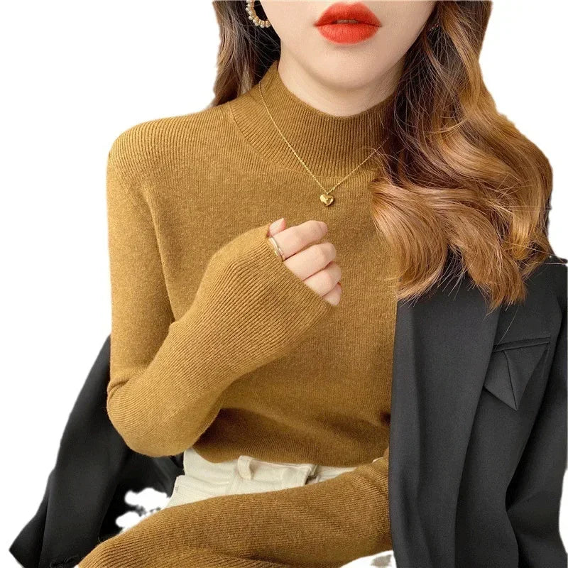 Mock Neck Long Sleeve Slim Fit Ribbed Cuff Knit Sweater 6