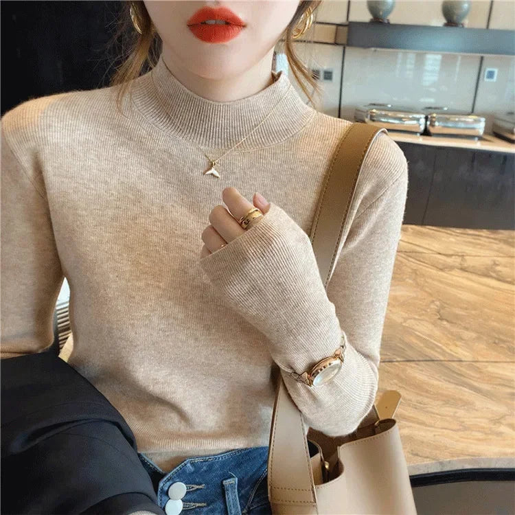 Mock Neck Long Sleeve Slim Fit Ribbed Cuff Knit Sweater 4