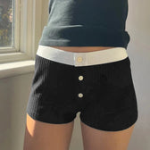 Knitting Elastic Rise Pajama Sleep Bottoms Soft Comfort Short Black / S