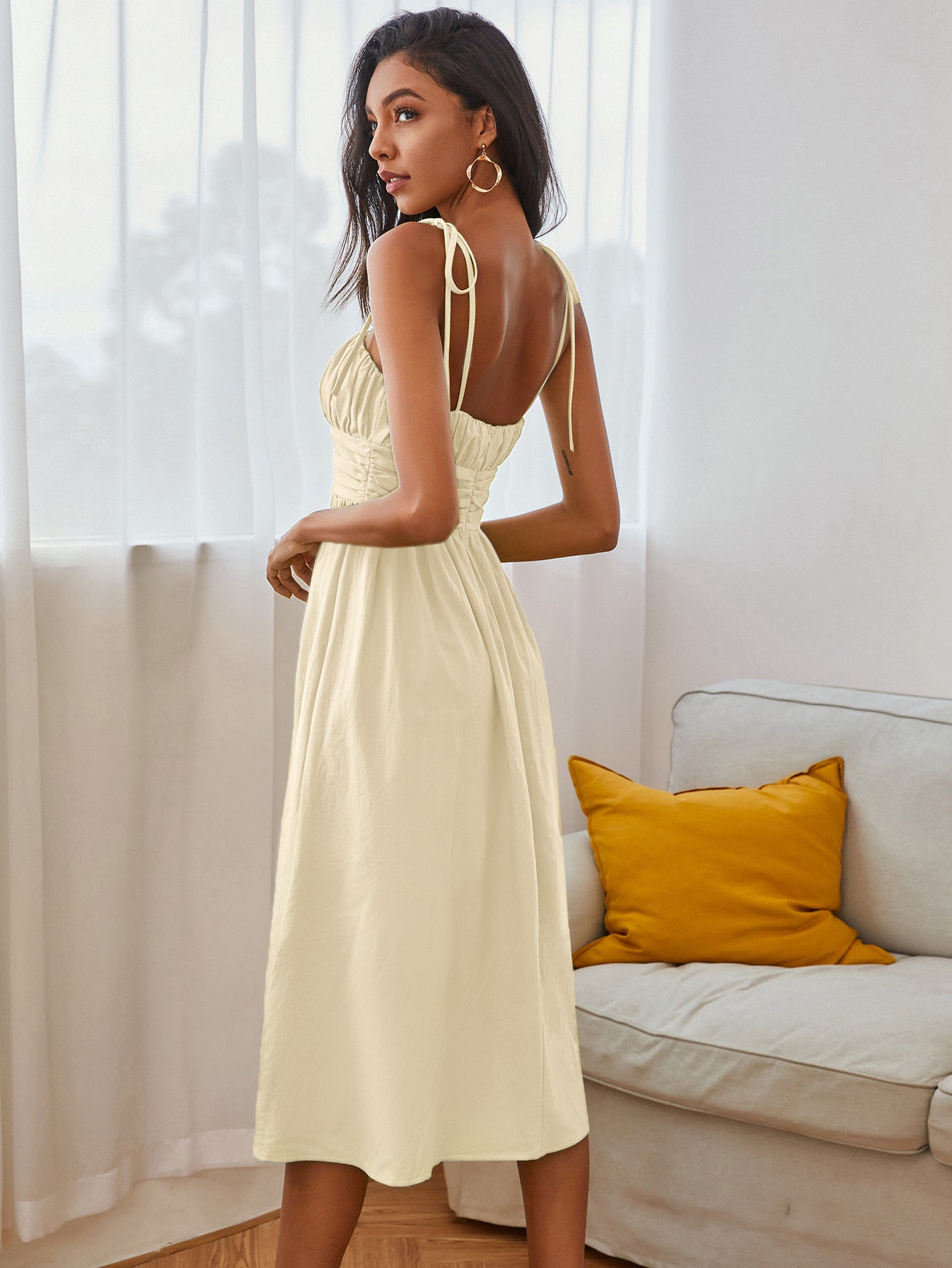 Knot Straps Ruched Bust Cami Dress