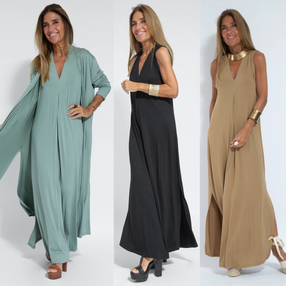 Ana Exclusive Maria Set of Long Slimming Dress and Vest Elevated Occasion Wear