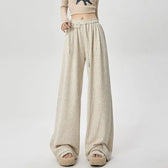 Korean Stripes High Waist Drawstring Pants APRICOT / S