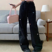 Korean Butterfly Embroidered Pants Black / S
