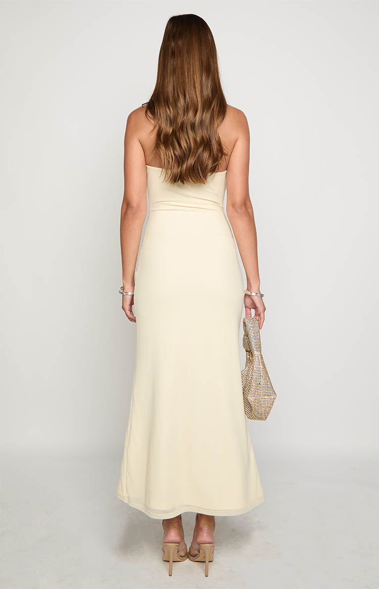 Krissy Cream Mesh Strapless Maxi Dress