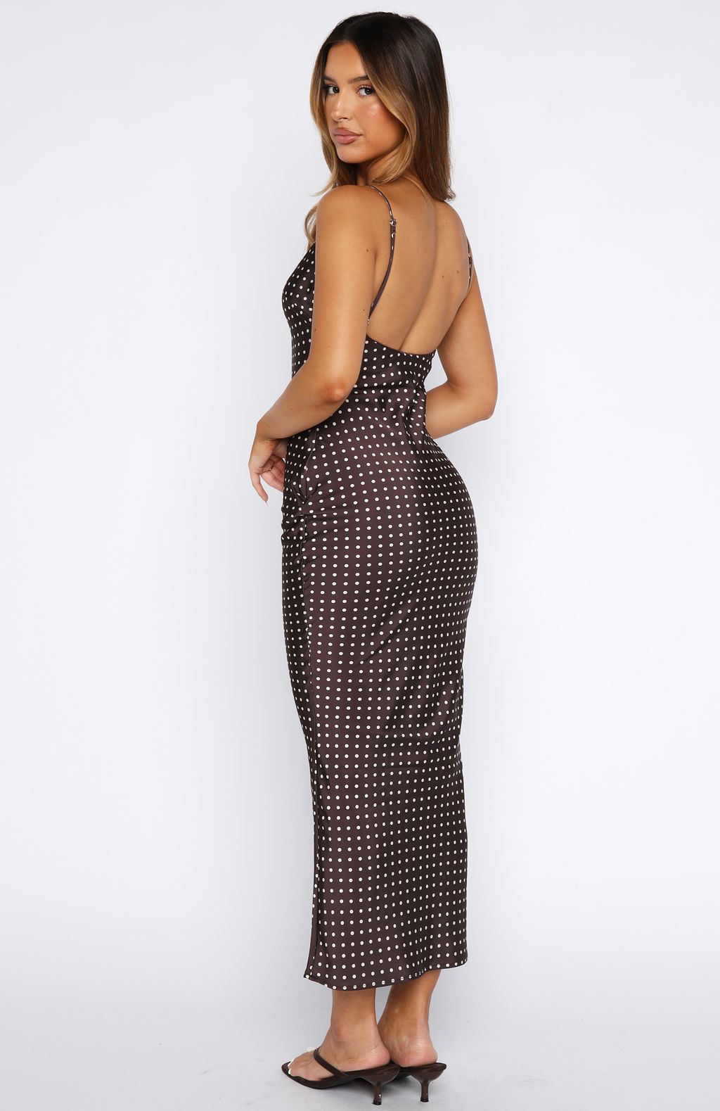 Polka Dot Scoop Neck Spaghetti Strap Bodycon Maxi Dress 4
