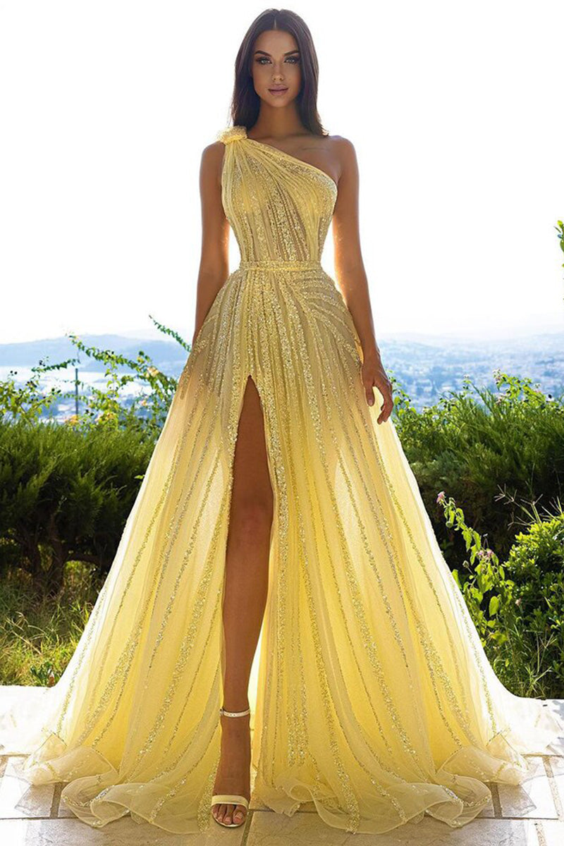 L1191 - A-Line One Shoulder Sleeveless Beaded Long Prom Evening Formal Dress