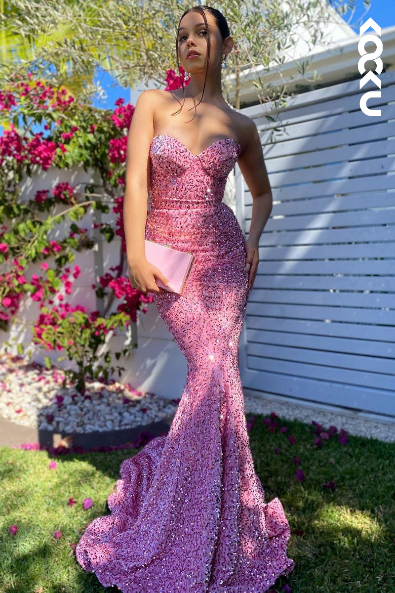 L1202 - Trumpet/Mermaid Sweetheart Sequined Backless Zipper-Up Formal Dress