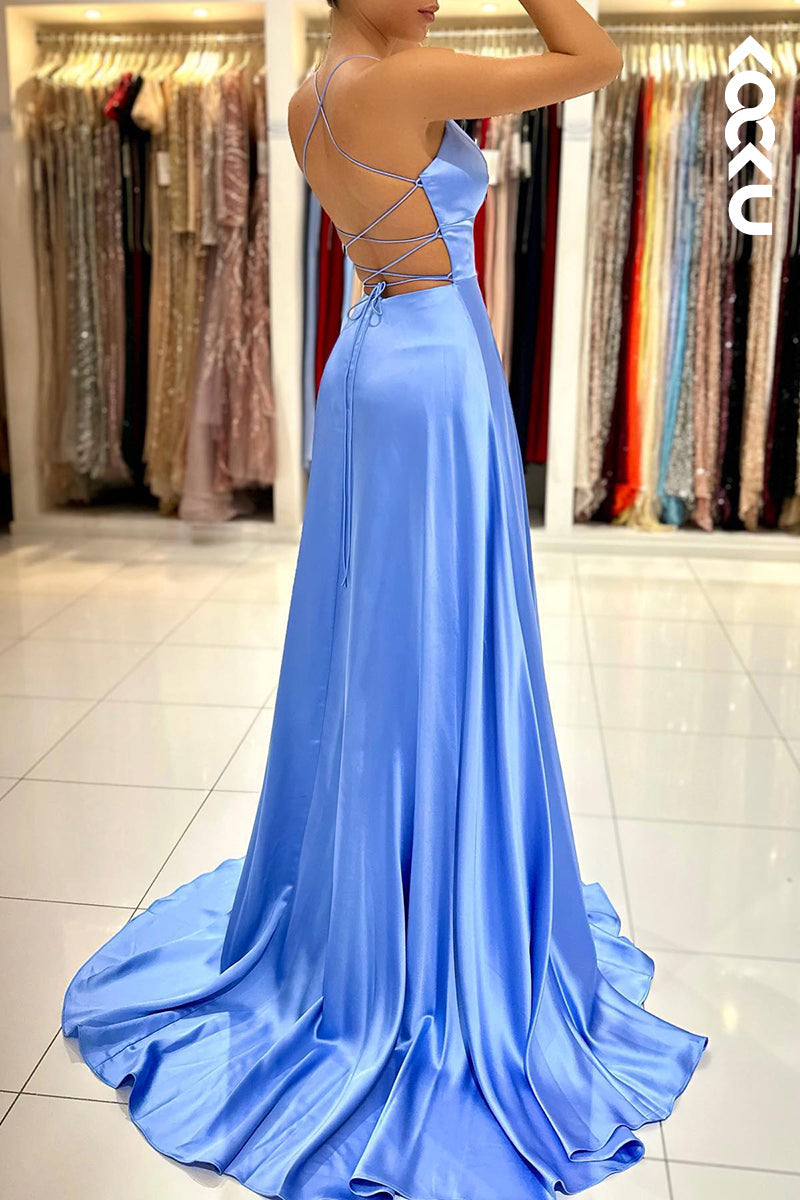 L1220 - Sheath/Column V-Neck Satin Pleats Sleeveless Prom Evening Formal Dress