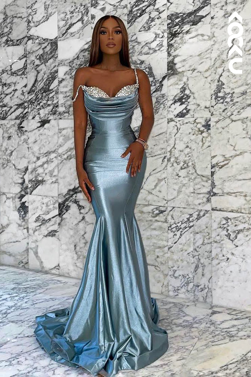 L1234 - Trumpet/Mermaid Sweetheart Satin Pleats Sleeveless Prom Evening Formal Dress