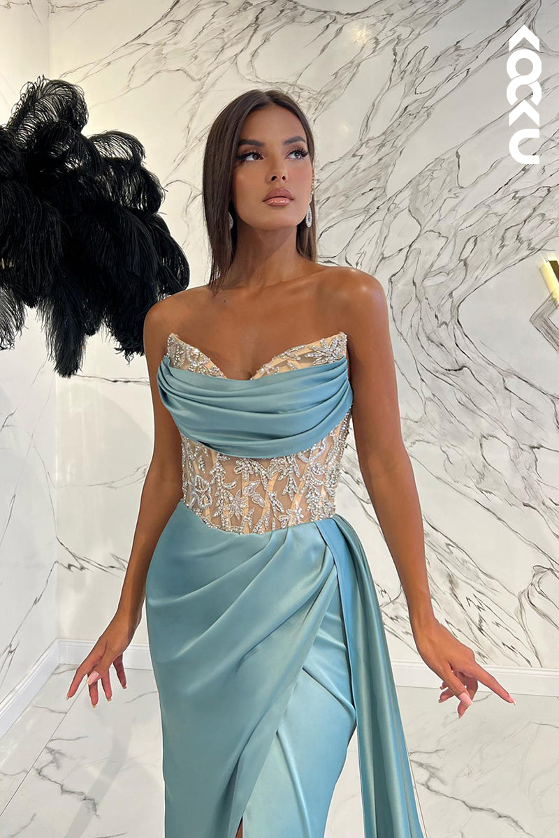 L1237 - Sheath/Column Sweetheart Satin Appliques Sleeveless Prom Evening Formal Dress