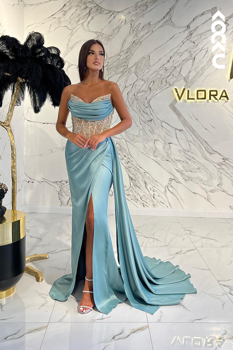 L1237 - Sheath/Column Sweetheart Satin Appliques Sleeveless Prom Evening Formal Dress