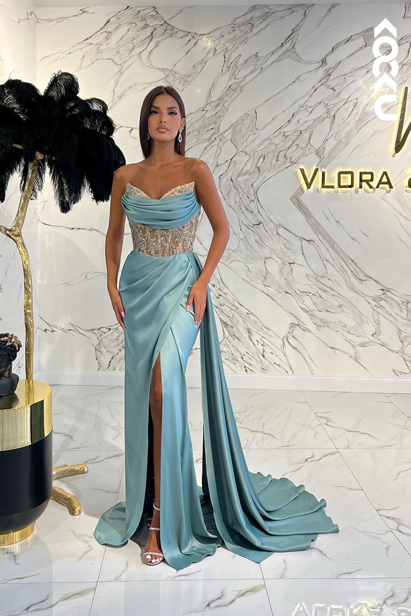 L1237 - Sheath/Column Sweetheart Satin Appliques Sleeveless Prom Evening Formal Dress