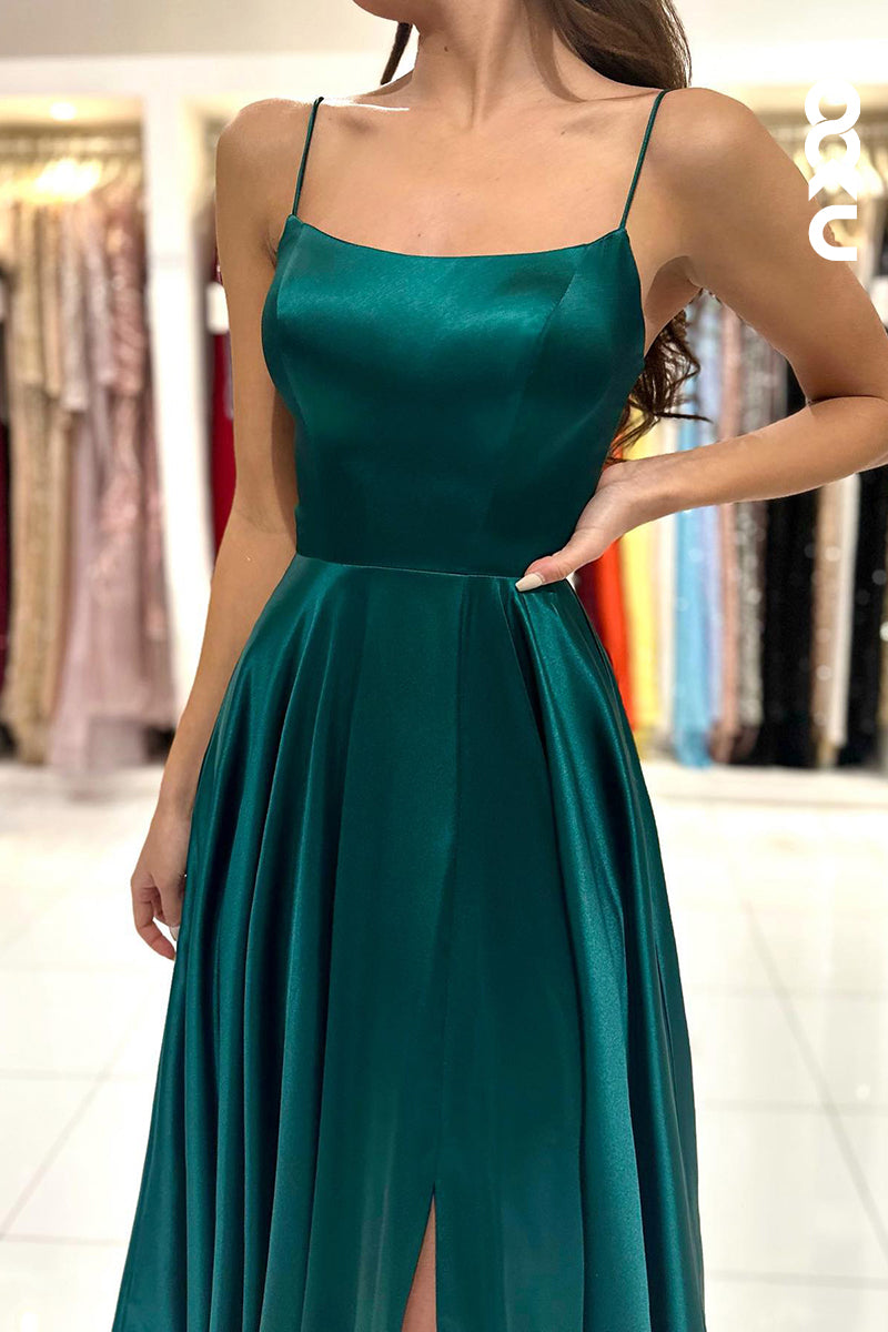 L1248 - Sheath/Column Straps Satin Pleats Sleeveless Prom Evening Formal Dress