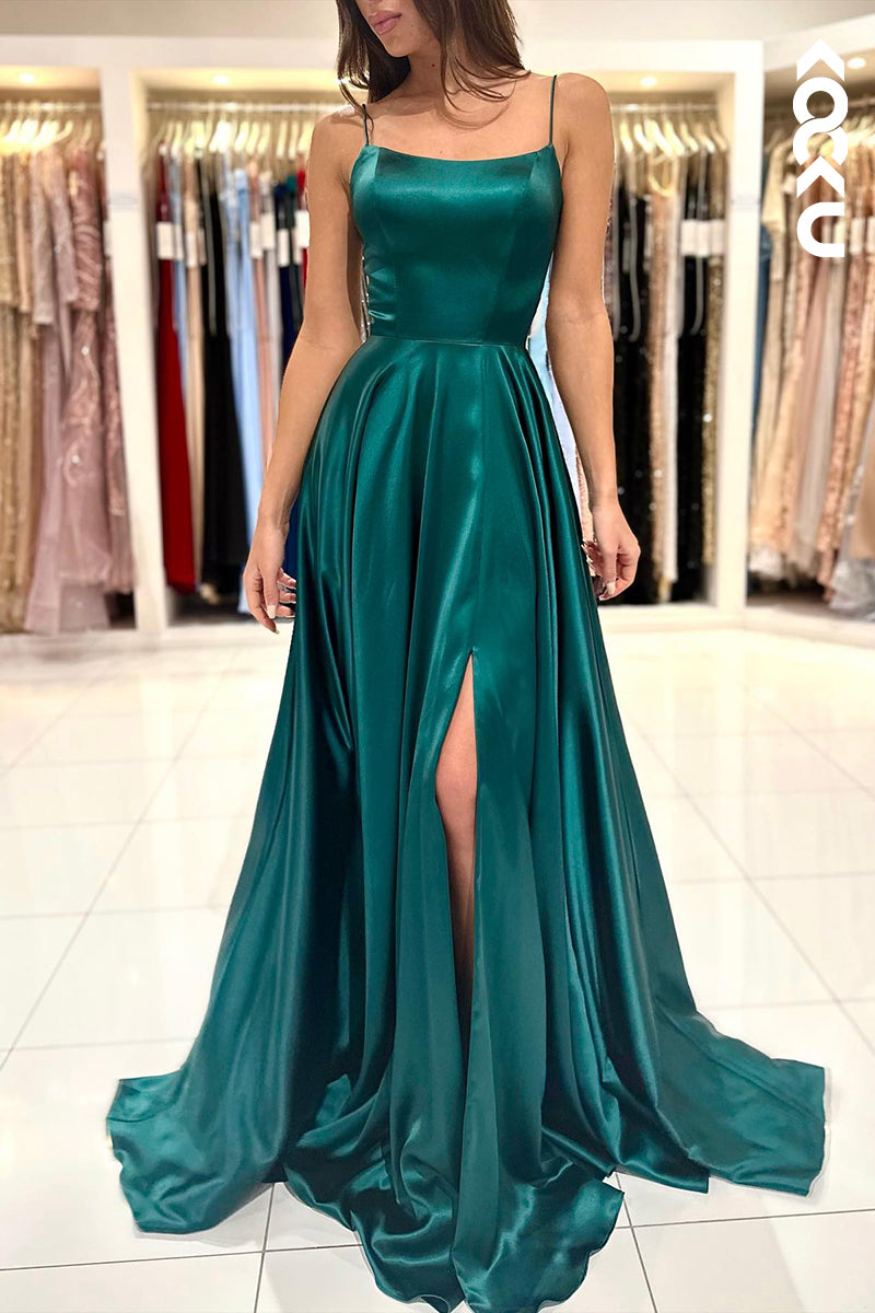 L1248 - Sheath/Column Straps Satin Pleats Sleeveless Prom Evening Formal Dress
