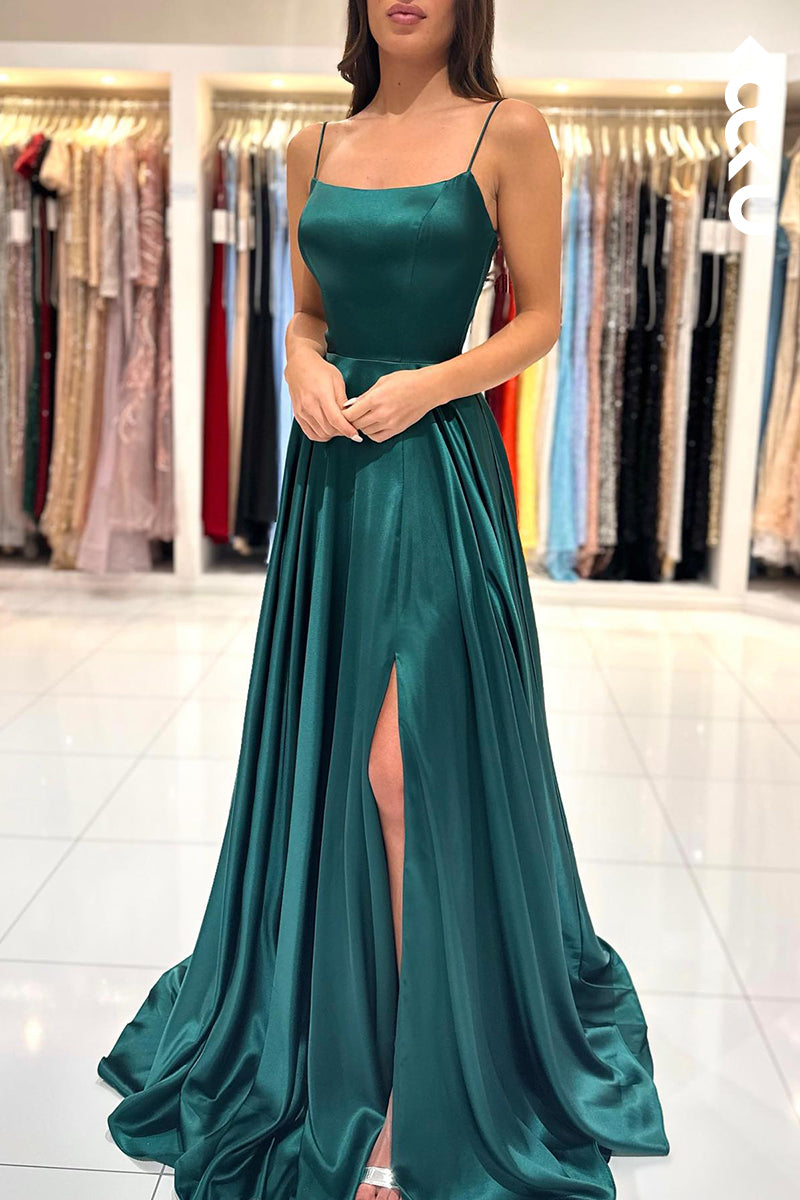 L1248 - Sheath/Column Straps Satin Pleats Sleeveless Prom Evening Formal Dress