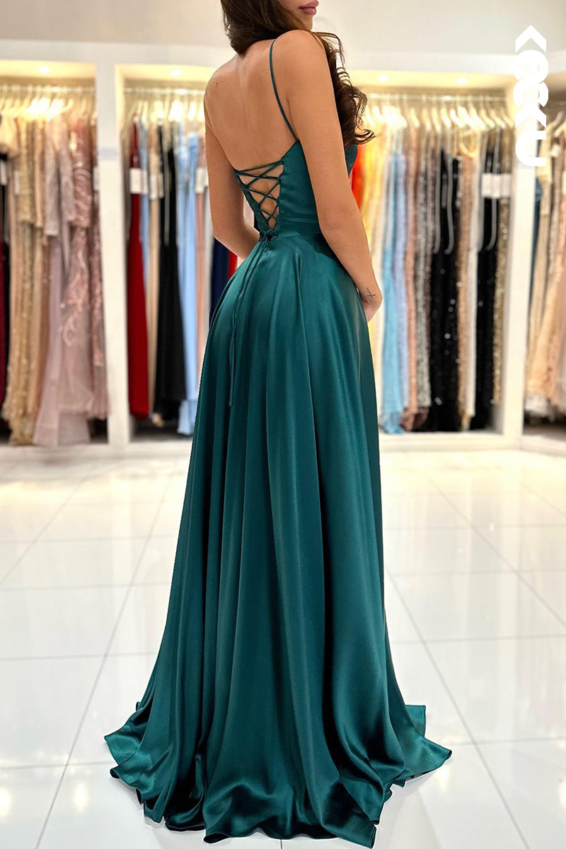 L1248 - Sheath/Column Straps Satin Pleats Sleeveless Prom Evening Formal Dress