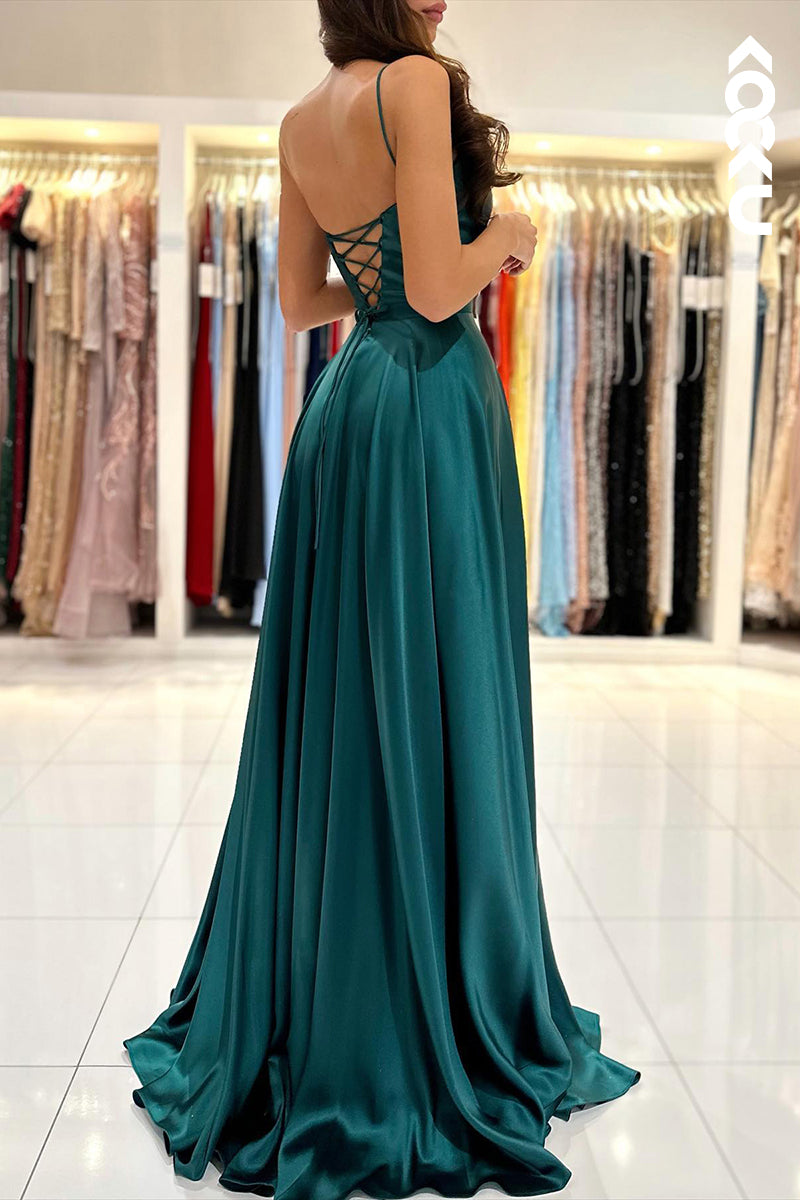 L1248 - Sheath/Column Straps Satin Pleats Sleeveless Prom Evening Formal Dress