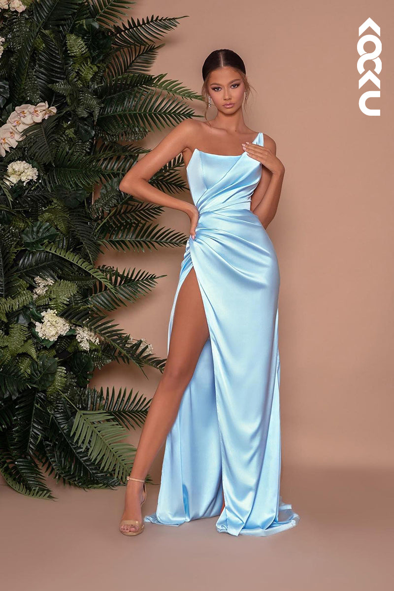 L1250 - Sheath/Column Strapless Satin Pleats Sleeveless Prom Evening Formal Dress