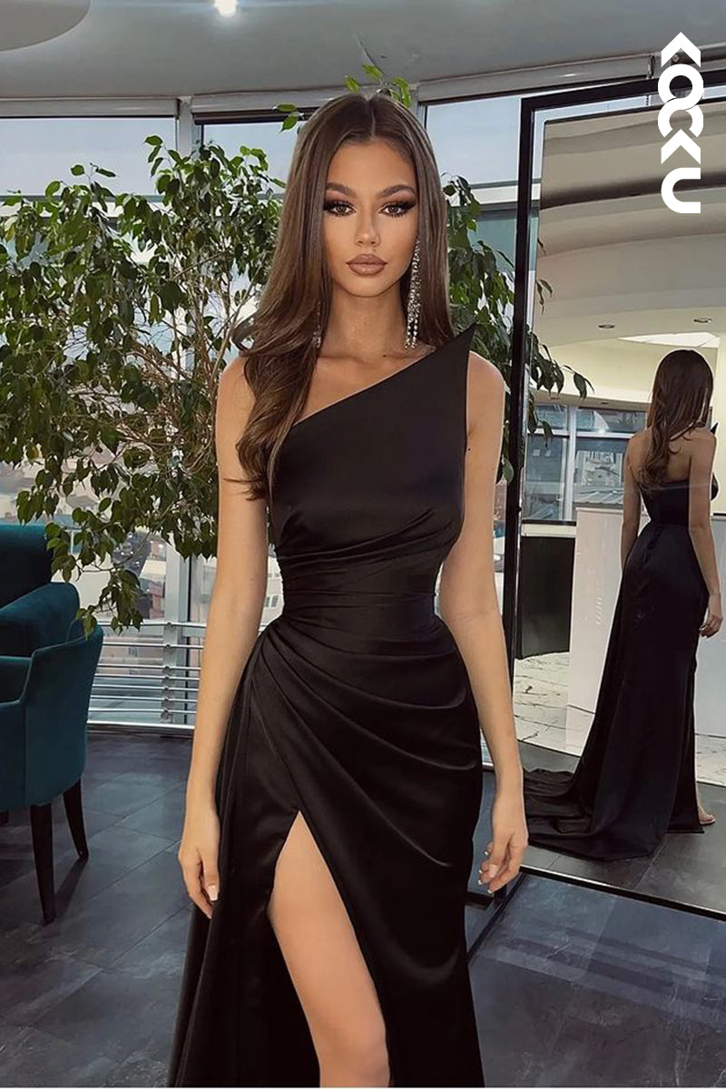 L1251 - Sheath/Column Strapless Satin Pleats Sleeveless Prom Evening Formal Dress