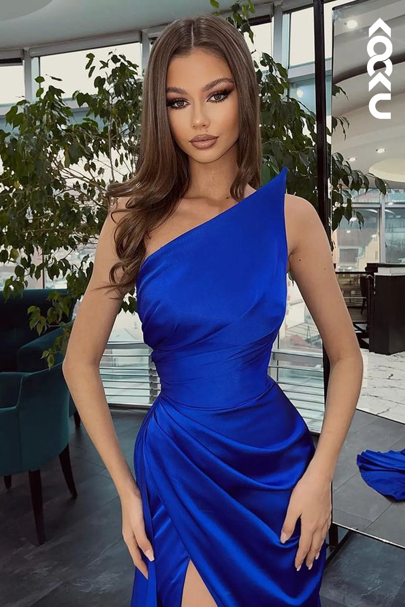 L1251 - Sheath/Column Strapless Satin Pleats Sleeveless Prom Evening Formal Dress