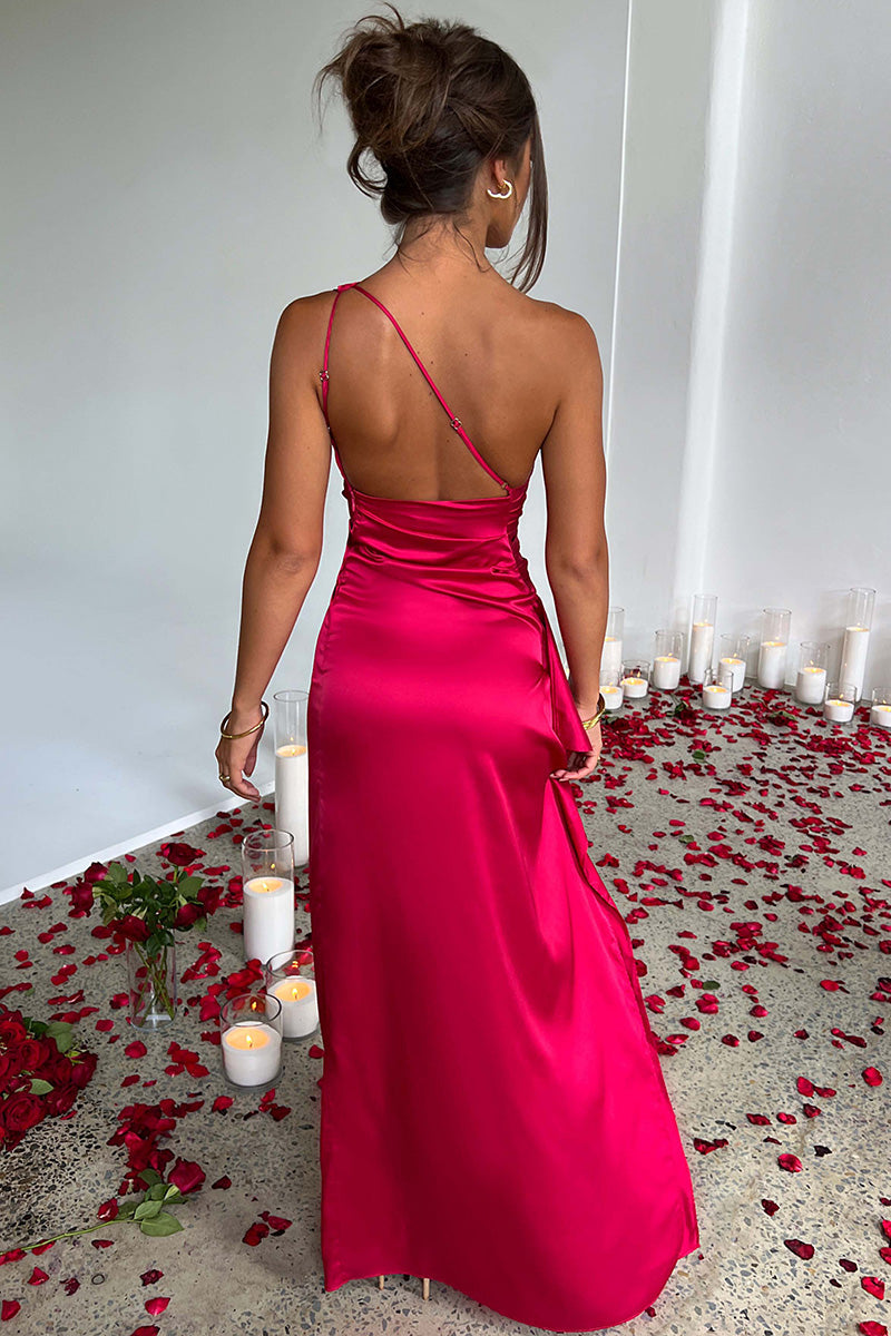 L1253 - One Shoulder Satin Sleeveless Sheath Prom Evening Formal Dress