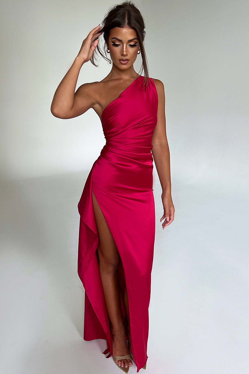 L1253 - One Shoulder Satin Sleeveless Sheath Prom Evening Formal Dress