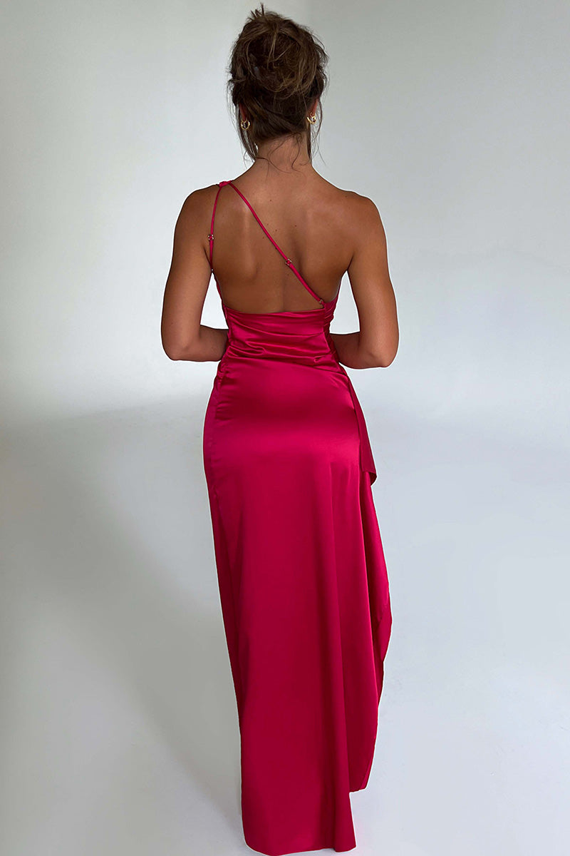 L1253 - One Shoulder Satin Sleeveless Sheath Prom Evening Formal Dress