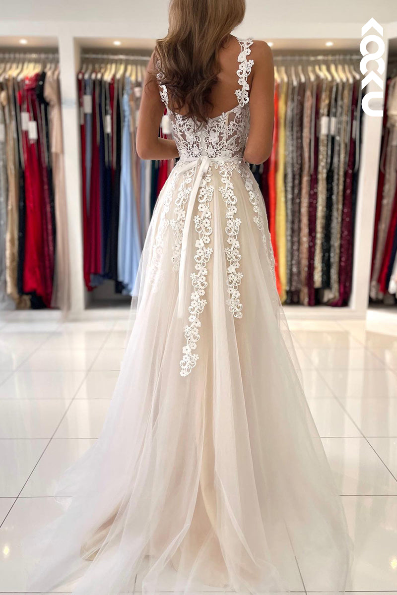 L1263 - A-Line Sweetheart Tulle Appliques Sleeveless Prom Evening Formal Dress