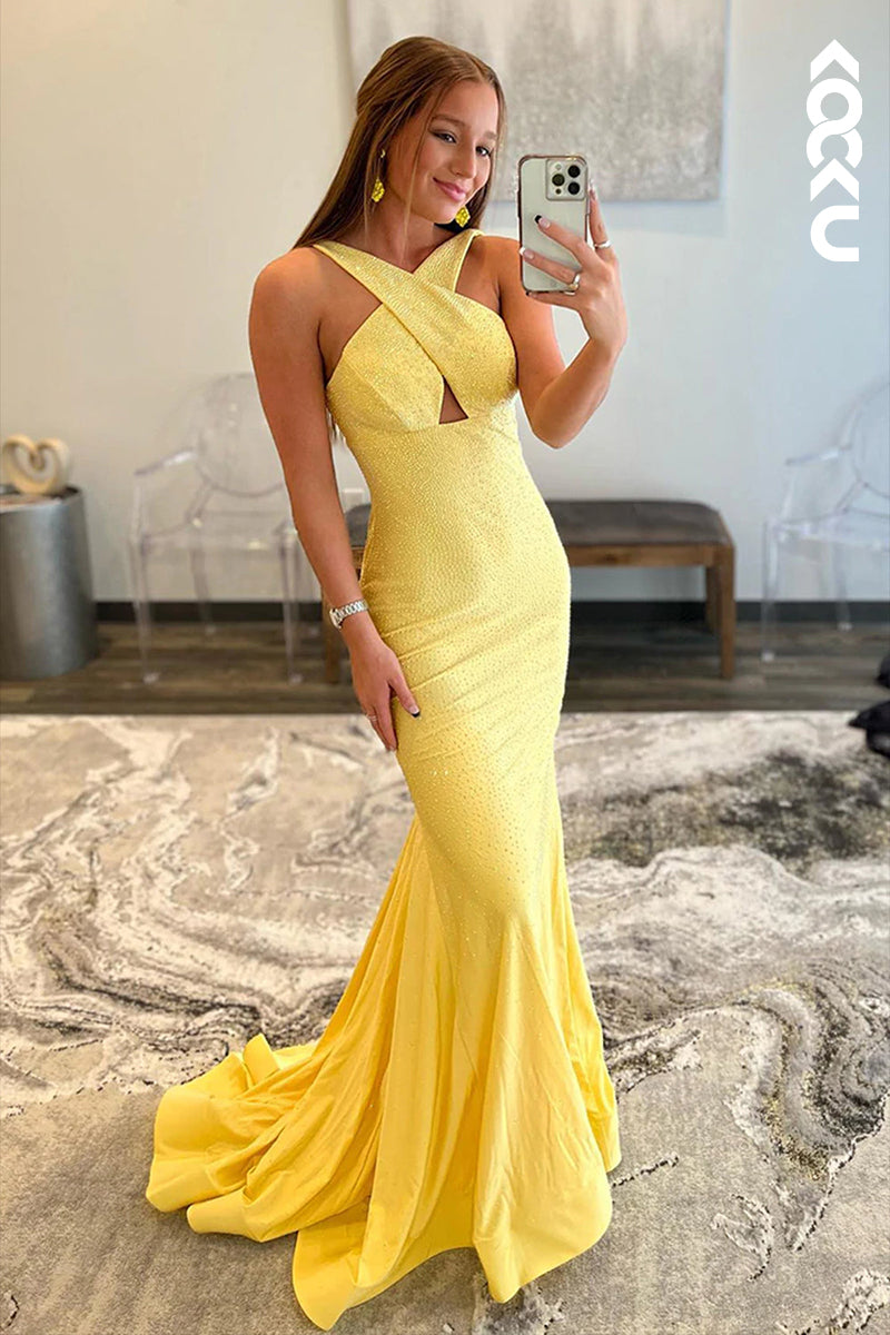 L1295 - Trumpet/Mermaid Straps Sequined Backless Sleeveless Prom Evening Formal Dress