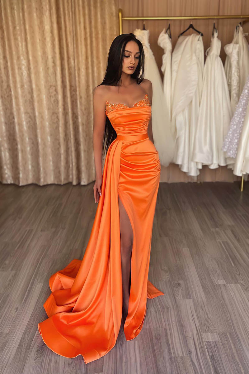 L1302 - Sheath Strapless Sequined Satin Sleeveless Prom Evening Formal Dress