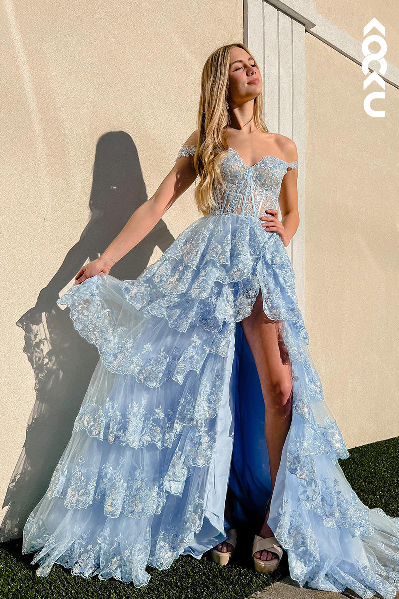 L1314 - A-Line Sweetheart Tulle Appliques Sleeveless Prom Evening Formal Dress