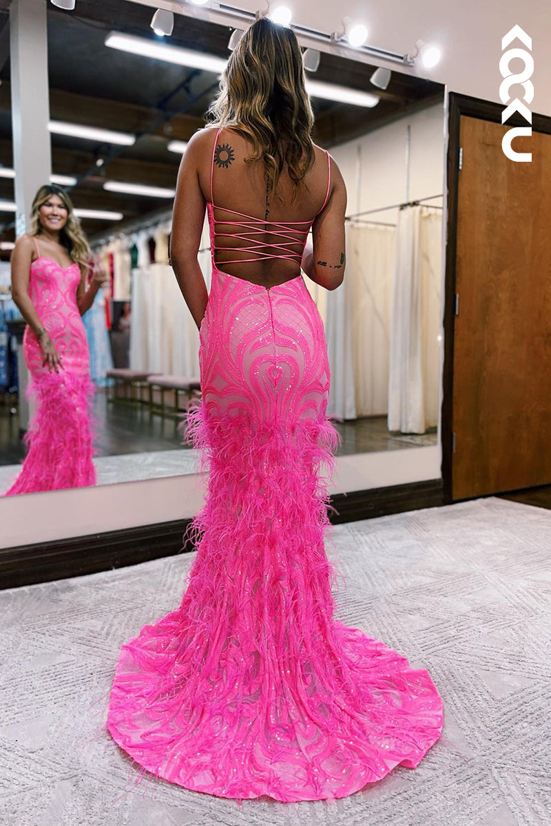 L1326 - Trumpet/Mermaid Sweetheart Lace Sequins Feathers Prom Evening Formal Dress