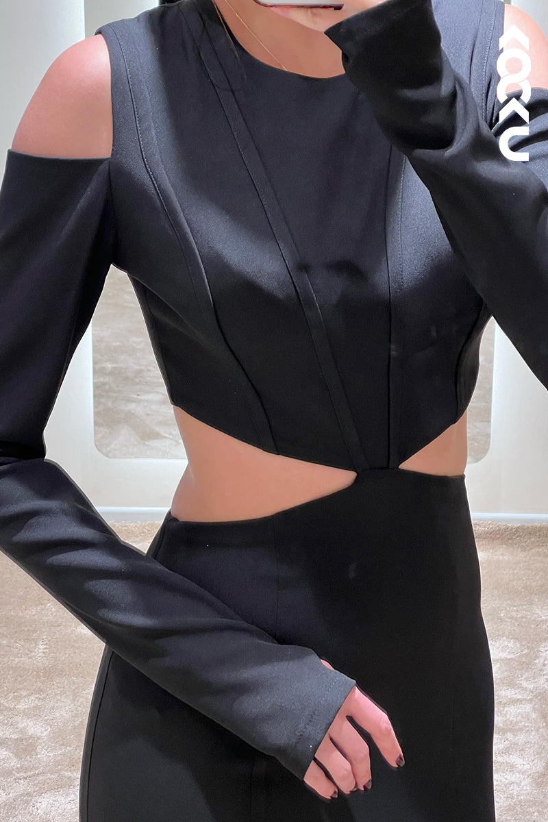 L1342 - Sheath/Column Round Satin Zipper-Up Long Sleeves Prom Evening Formal Dress
