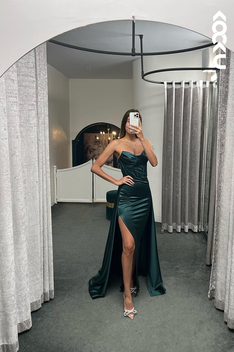 L1348 - Sheath/Column Sweetheart Satin Pleats Sleeveless Prom Evening Formal Dress
