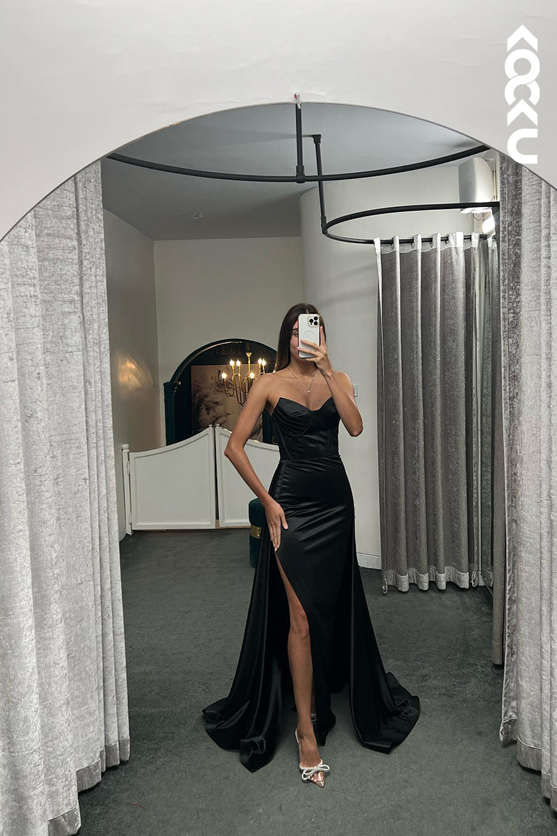 L1348 - Sheath/Column Sweetheart Satin Pleats Sleeveless Prom Evening Formal Dress