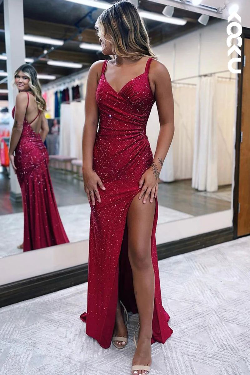 L1357 - Sheath/Column Sweetheart Sequined Split Prom Evening Formal Dress