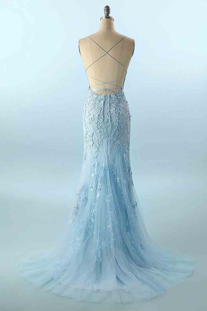 L1380 - Sheath/Column Straps Tulle Appliques Sleeveless Prom Evening Formal Dress