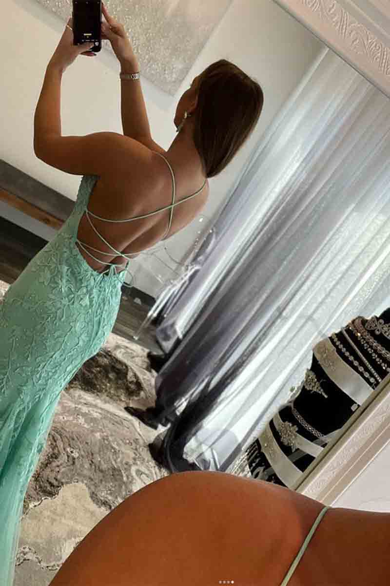 L1380 - Sheath/Column Straps Tulle Appliques Sleeveless Prom Evening Formal Dress