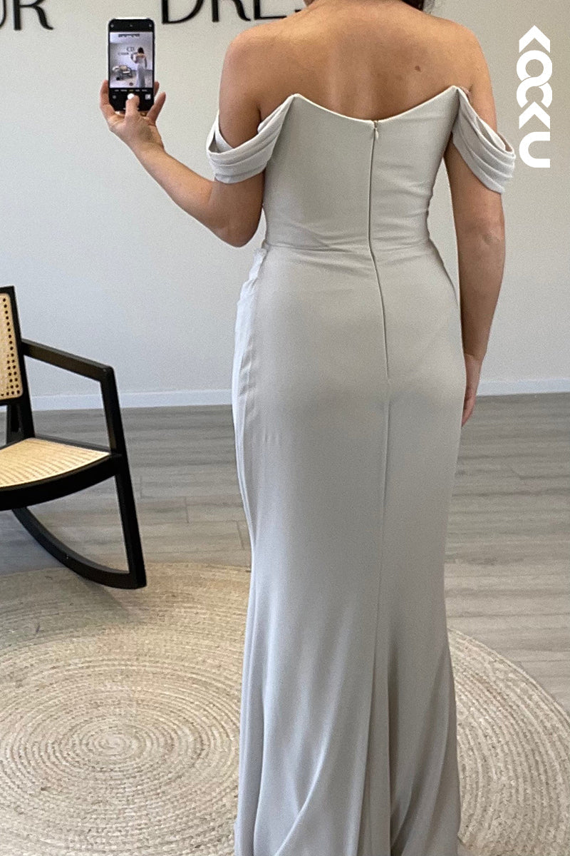 L1465 - Mermaid/Trumpet Off Shoulder Pleated Satin Long Semi Formal Dress