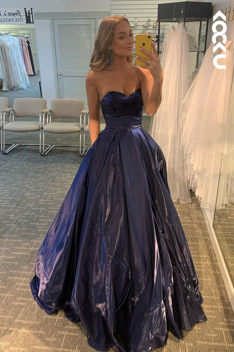L1606 - Sweetheart Strapless Sparkly A-Line Long Prom Gown