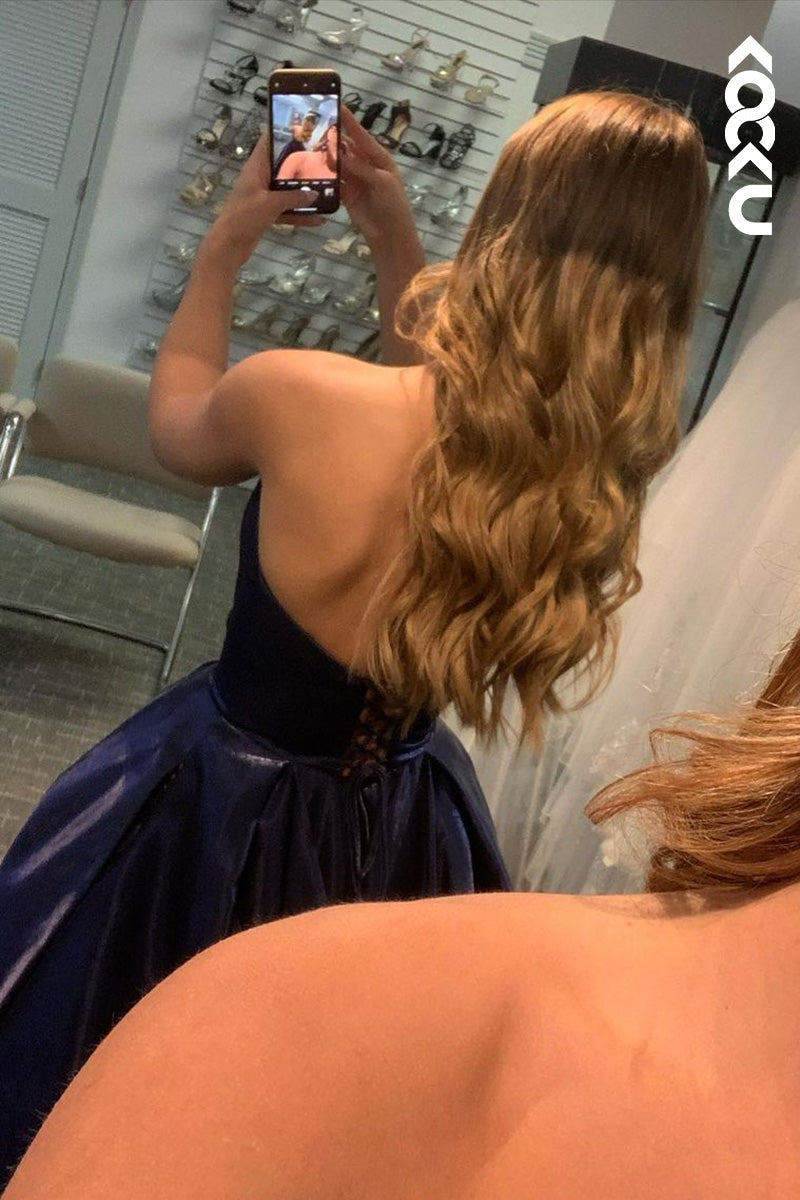 L1606 - Sweetheart Strapless Sparkly A-Line Long Prom Gown