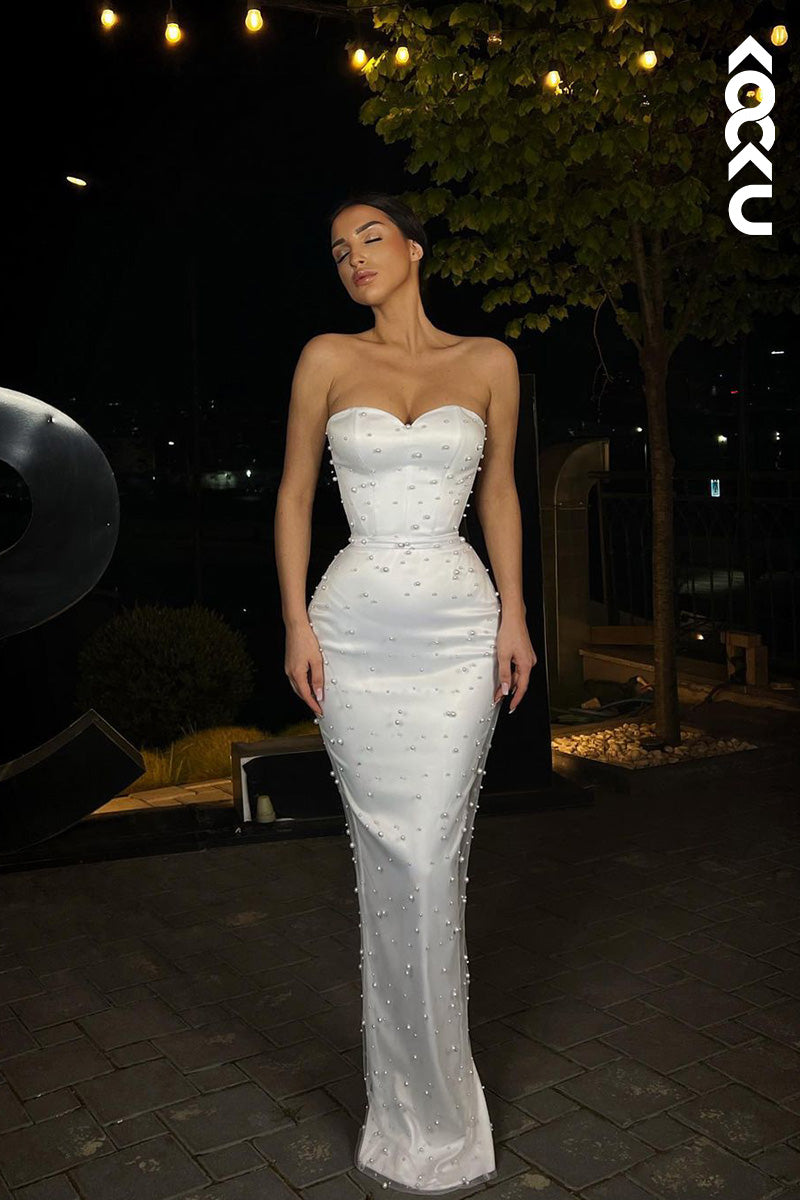 L1651 - Sweetheart Strapless Beaded Sheath Long Prom Evening Gown