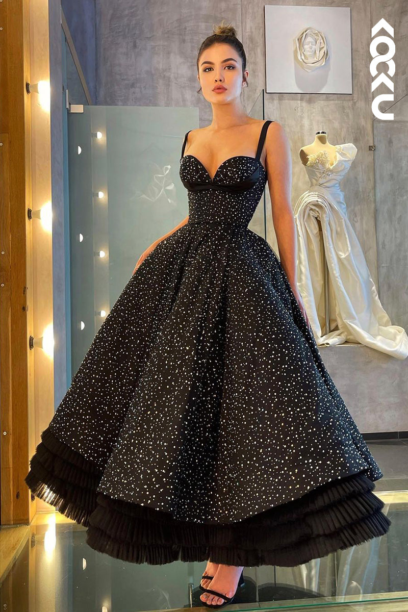 L1692 - Sweetheart Spaghetti Straps Sparkly A-Line Long Prom Gown