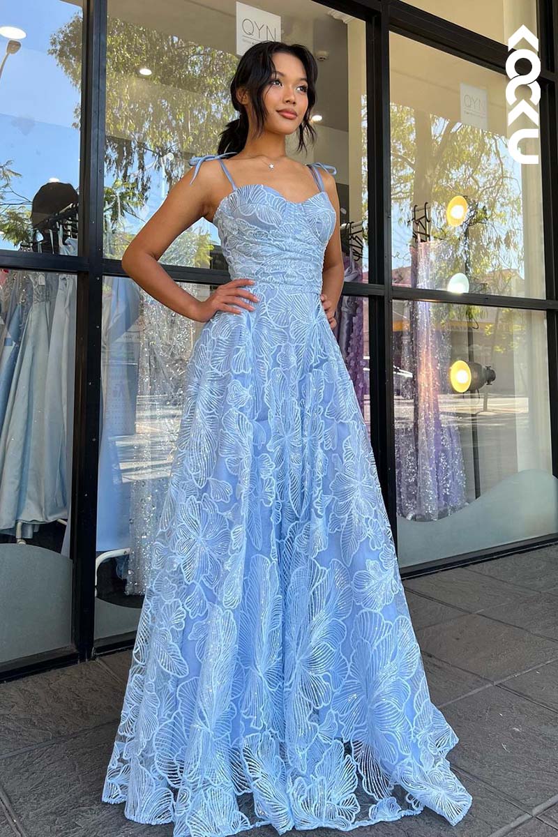 L1726 - Sweetheart Spaghetti Straps Lace A-Line Long Prom Gown