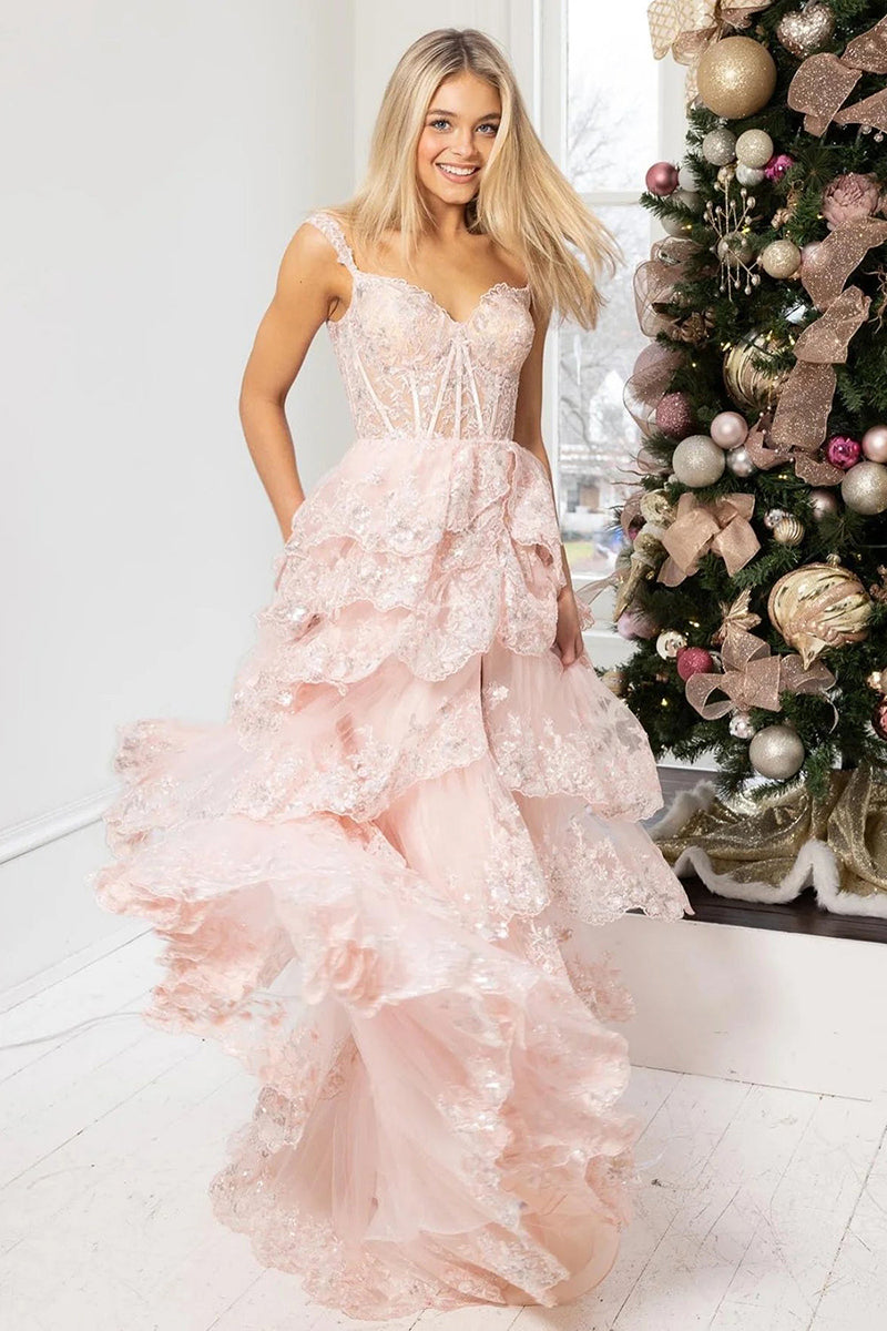 L1932 - Off-Shoulder Sequined Appliqued Sheer Tulle A-Line Long Homecoming Dress