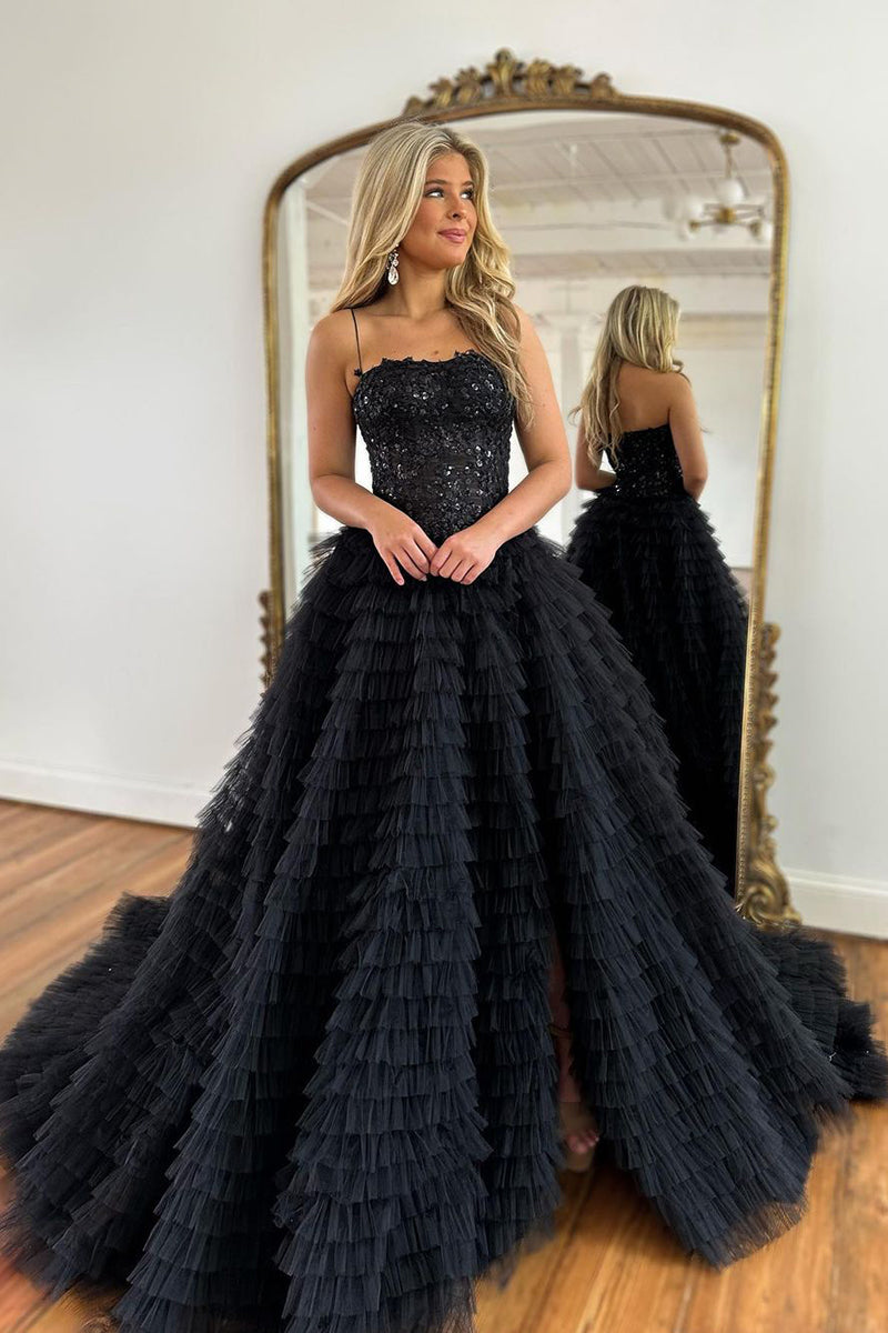 L1935 - Spaghetti Straps Sleeveless Sequined Tulle A-Line Homecoming Court Dress