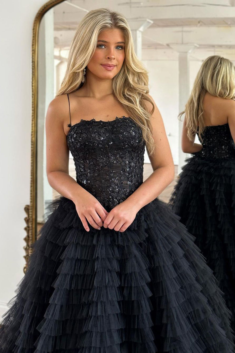 L1935 - Spaghetti Straps Sleeveless Sequined Tulle A-Line Homecoming Court Dress